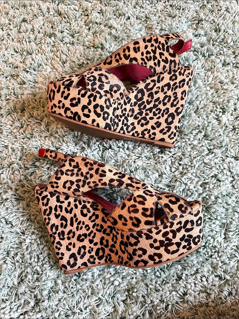 Y2K Jeffrey Campbell Leopard Print Wedge Sandals